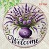 Vintage Metal Wall Art Lavender Print, Round Tin Sign 8x8 Inch for Bedroom Home Decor