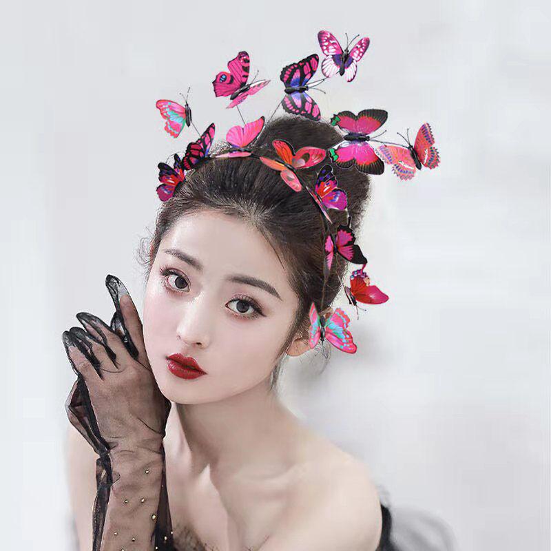 Elegant Korean-Style Bridal Floral Wreath Butterfly Headband