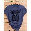2026New women's short-sleeve shirt T Shirt Garland Highland Cow Print Elegant and versatile casual sports-style round-neck short-sleeve top for