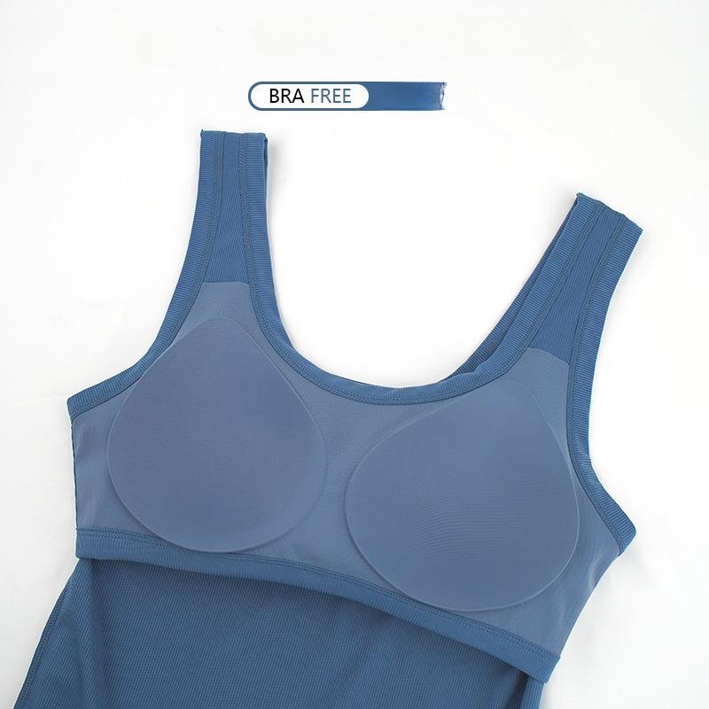 Geripptes Tanktop für Damen in U-Form mit herausnehmbaren BH-Polstern, schmale Passform, einfarbig, lässig, Tanktops innen und außen