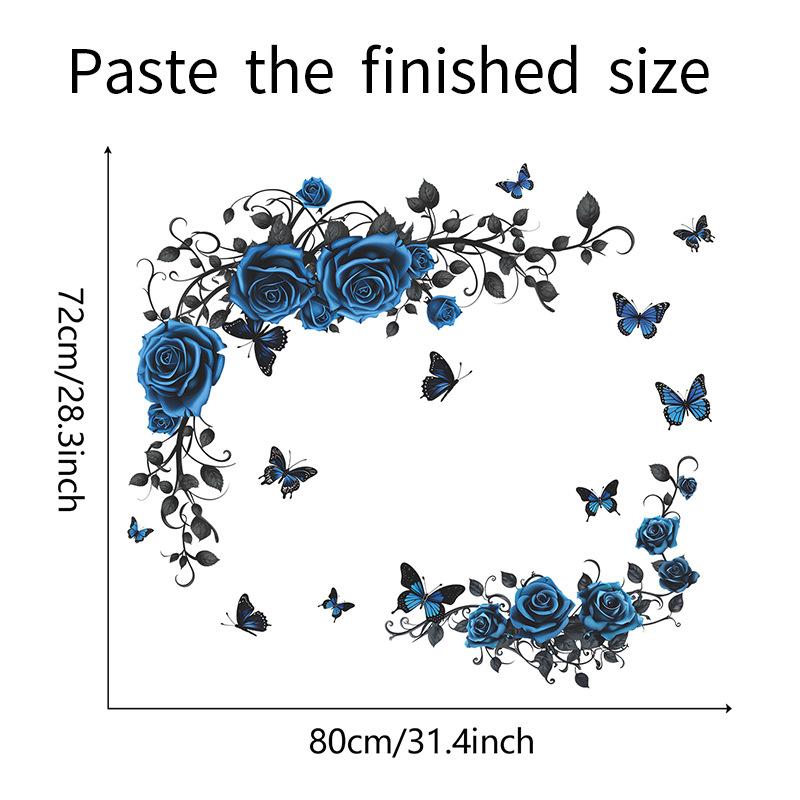 Romantic Blue Rose Flowers Wall Stickers Home Decor Butterfly Decoration Vinyl Murals Decals