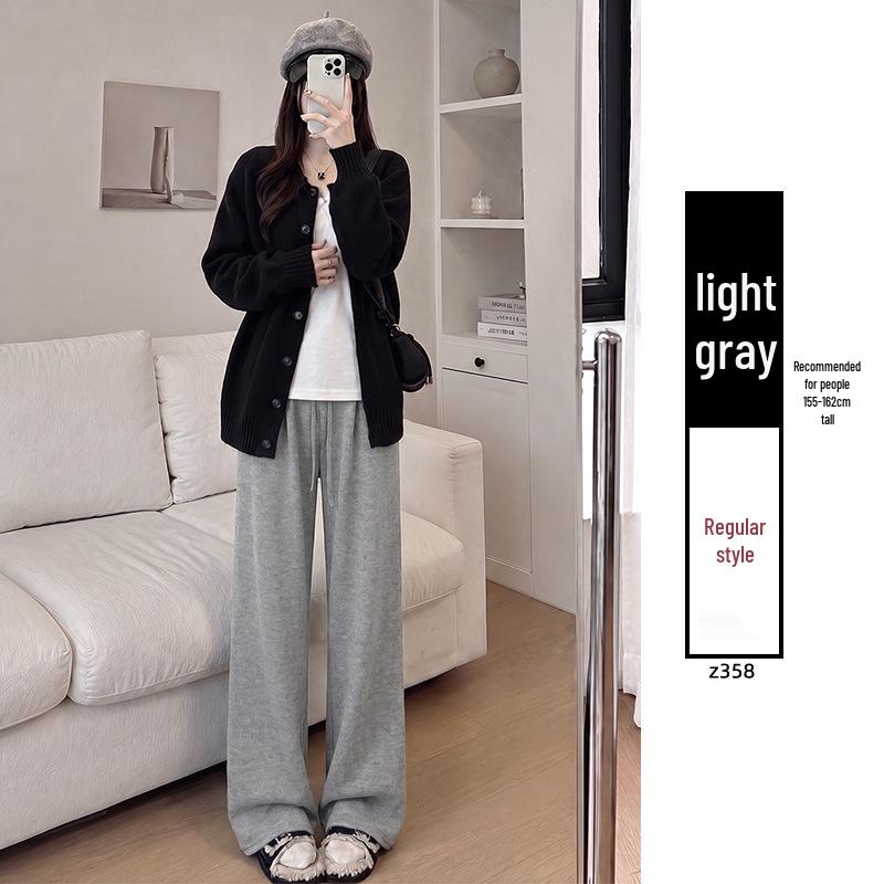 Women's White Drapey Velvet-Lined High-Waist Loose Wide-Leg Trousers - Autumn/Winter Collection