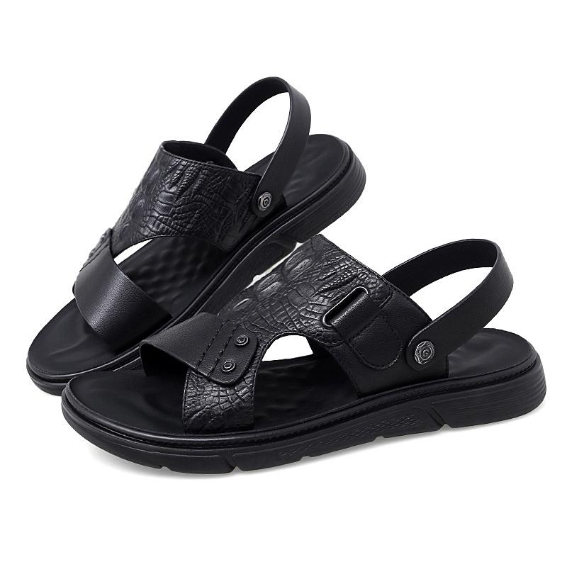 

Модные черные мужские сандалии с крокодиловым узором, коричневые летние мужские сандалии, тапочки, пляжная мужская обувь ручной работы из натуральной кожи, размер 38-44 44 чёрный