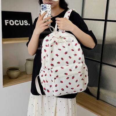 Corduroy Strawberry Backpack Casual Travel Backpack Large Capacity Fashion Teenagers Daypack Adjustable Strap for Outdoor Travel