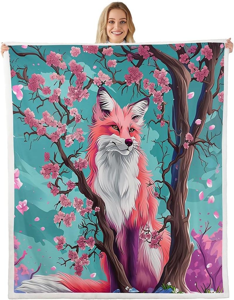 GUOYU Blanket Cat Anime Fleece Throw Blanket Queen Japanese Retro Funny Cat Sherpa Blanket Boys Girls Japanese Style Plush Blanket Japanese