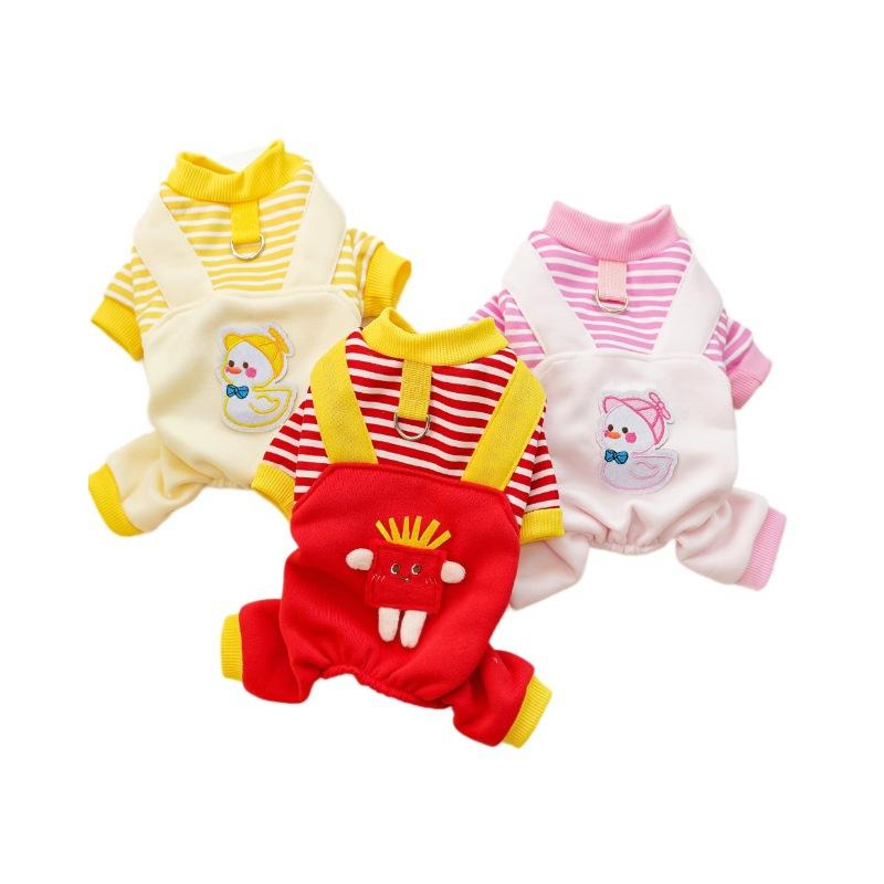 Pet Dog Dog Clothes Cat Autumn and Winter Velvet Dog Sweater Striped Medium-sized Dog Corgi Fighting Can Be Towed Cat Supplies