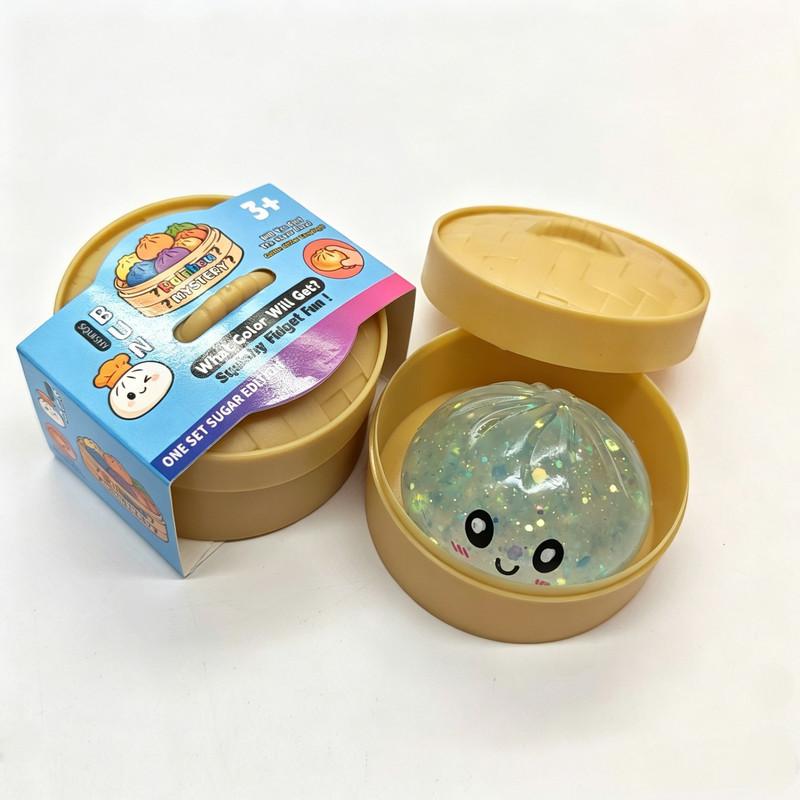 Hot Glitter Dumpling Squeeze Toy Squishy Maltose Series with Box Fidget Toys Dumplings Sensory for Stress Relief Slow Rebound Creative Gift 1pcs