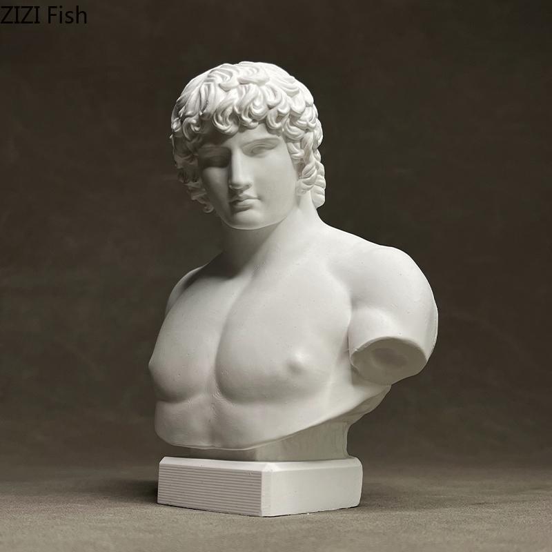 Antinous Figures Plaster Statue Desk Decoration Ornaments Classical Artwork Half Body Characters Sculpture Room Aesthetic Decor