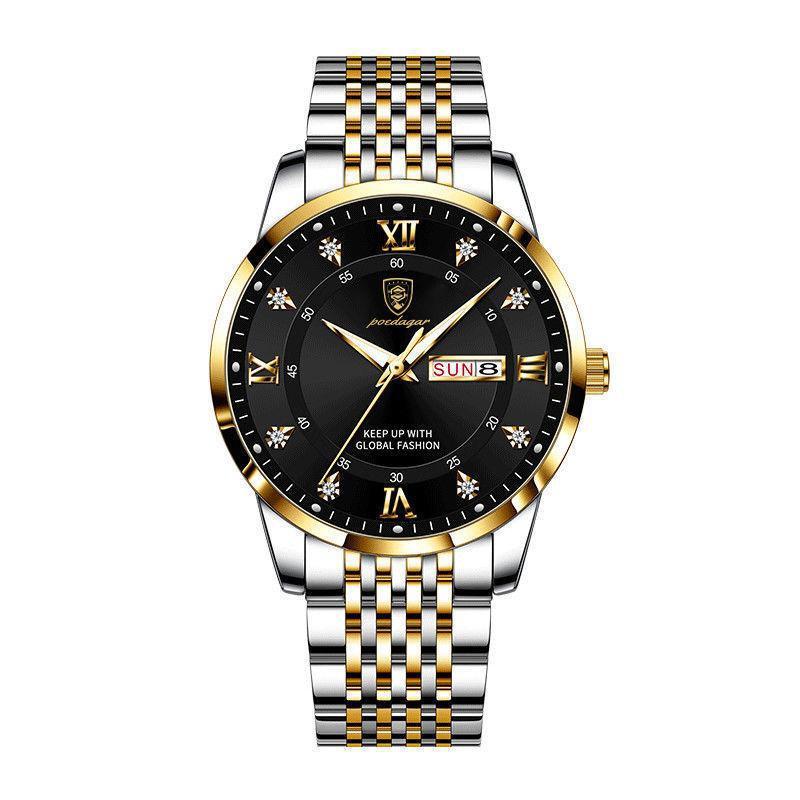 POEDAGAR Luxury Business Man Watch Stainless Steel Week Date Men's Wristwatch Waterproof Luminous Fashion Quartz Watches for Men