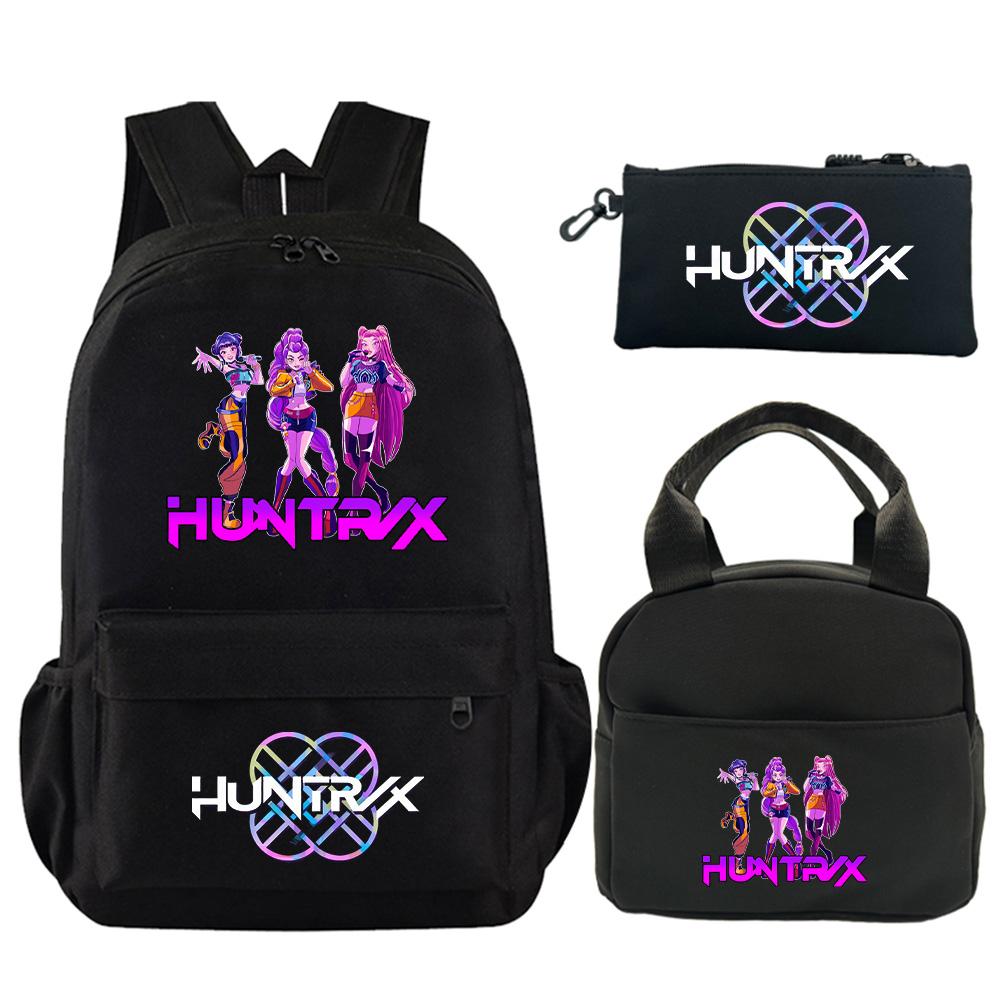 3Pcs/set Anime K-Pop Demon Hunters Printed Backpack with Shoulder Bag Pencil Case for Student Boy Girl Schoolbag Large Capacity Waterproof Bookbag