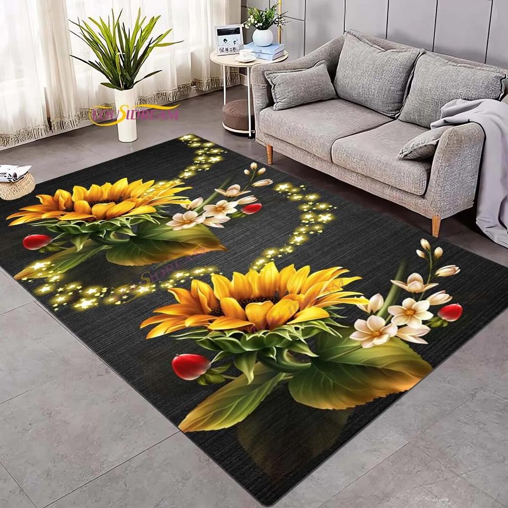 Koberec 3D Daisy Flowers Butterflies Velkoplošné koberce Barevný Butterfly Sunflower Koberec do obývacího pokoje Ložnice Herna Domácí dekorace