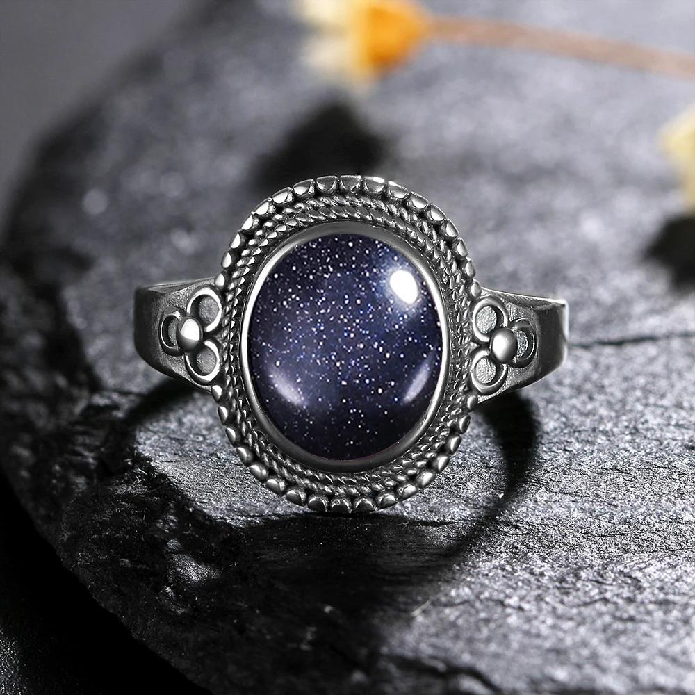 Natural 8*10MM Lapis Lazuli Finger Ring  Rings for Women Gift S Silver Flower Shaped Ring