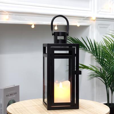 Black Metal Candle Holder Lanterns Decorative Hanging with Tempered Glass for Indoor Outdoor Weddings Party Garden Home Decor