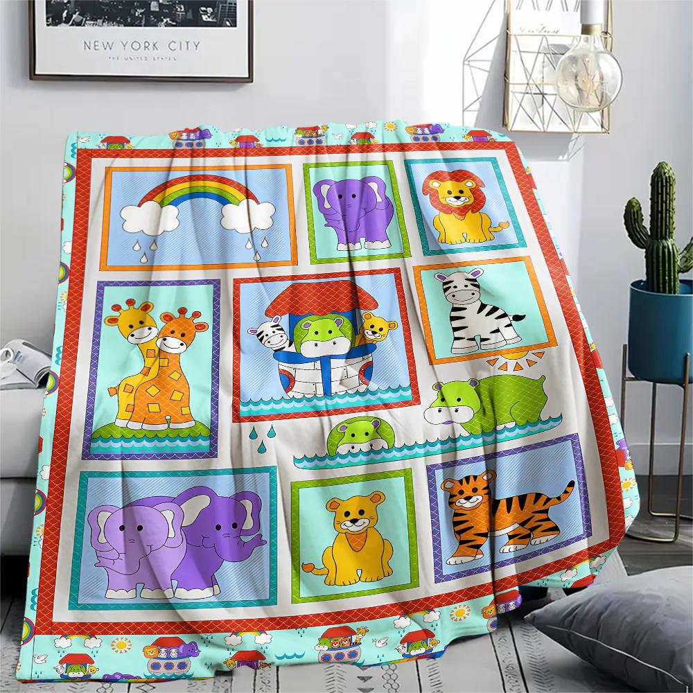 1Pc Cartoon Animals Print Flannel Blanket, High quality Comfortable for All Seasons, Home Decor, Warmth and Comfort, Perfect for Christmas Gifts
