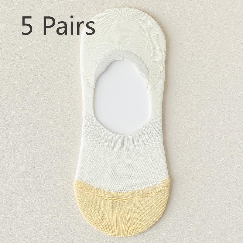 

5 пар женских весенне-летних тонких сетчатых дышащих хлопковых дезодорирующих нескользящих невидимых носков 5 Pairs жёлтый