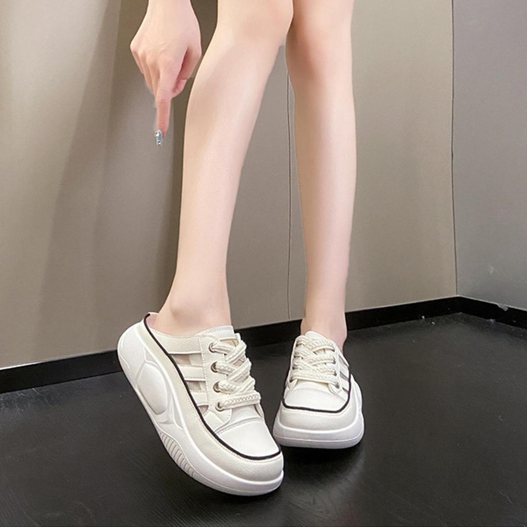Women Sandals Flat Shoes White Anti Slip House Slippers Comfortable Half Beach for