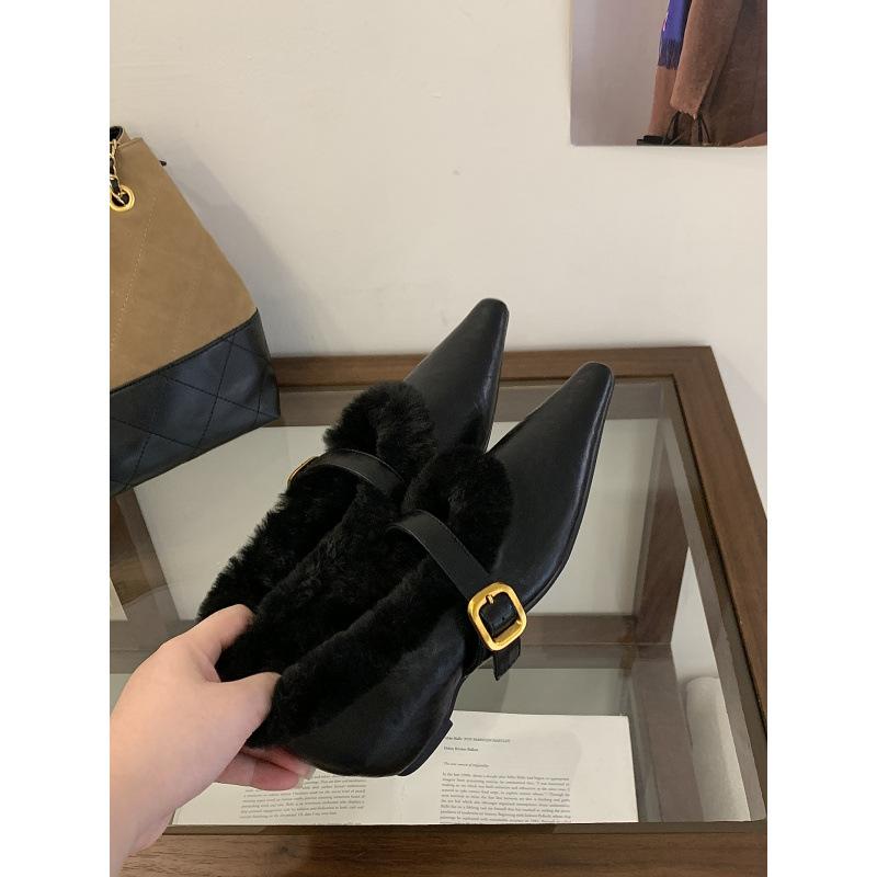 2025 new late night wind pointed head fleece inner height increase fleece shoes single shoes fashionable and comfortable wool shoes women