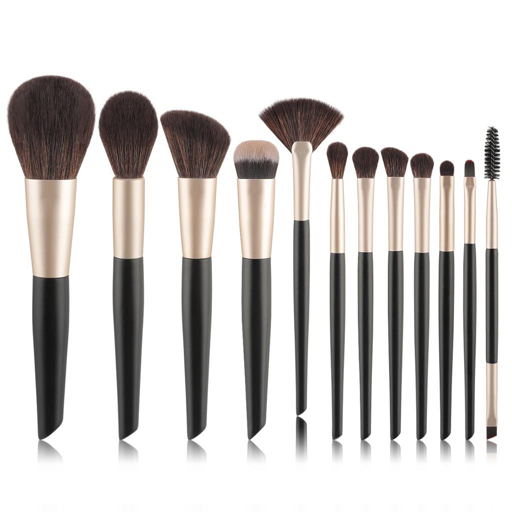 High-grade Black Gold 12pcs Makeup Brush Set Soft Loose Powder Brush Angled Grooming Brush Blush Brush Foundation Eyeshadow
