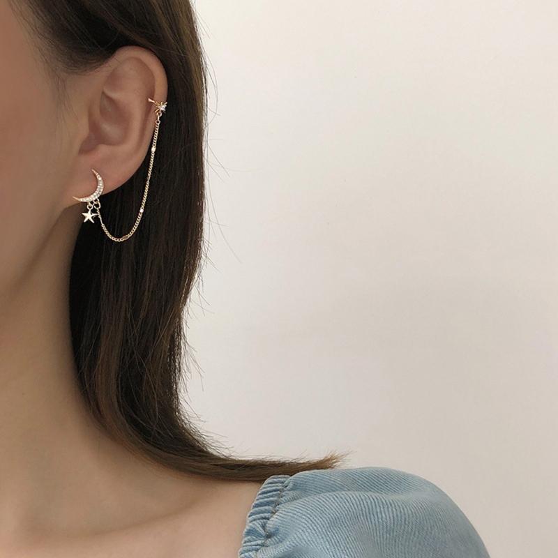 Moon Star Ear Cuff Rhinestones Ear Cuff Tragus Earrings Non Piercing Earring Clip Ear Wrap Cuff No Pierced Jewelry Gift