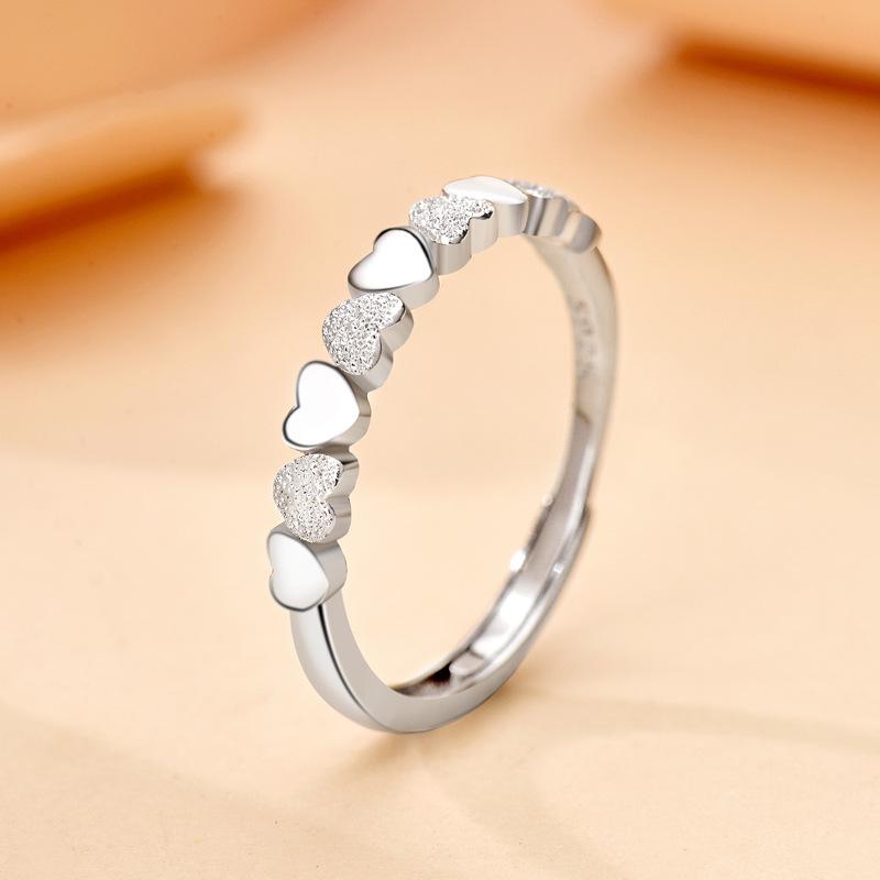 S925 Sterling Silver Heart-to-Heart Open Ring for Women - Versatile Korean Style Luxury Band Adjustable Open Size