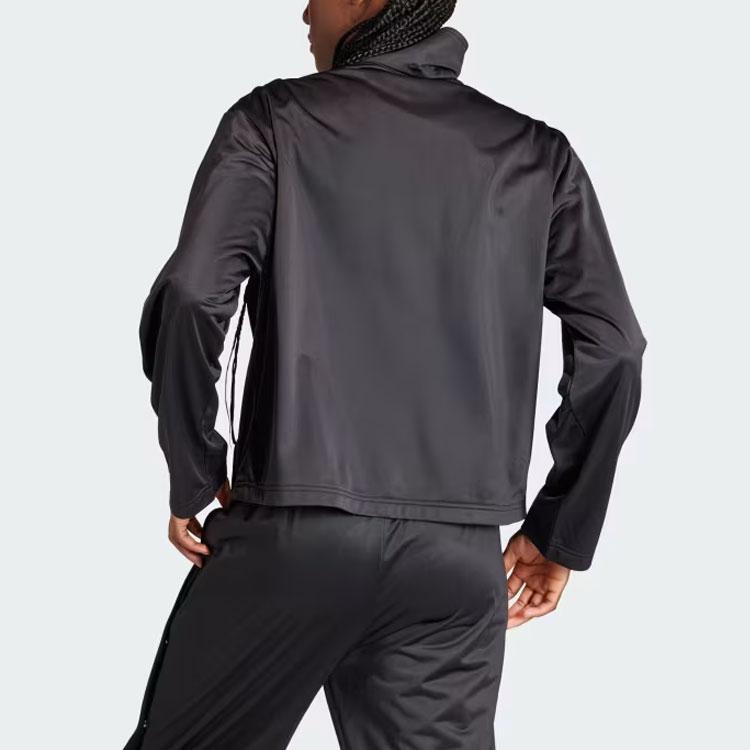 Adidas Originals Neutral Court Track Top With Three-Stripe Color Block Zip-Up Collar Long Sleeve Jacket Women Tops Black IS5247