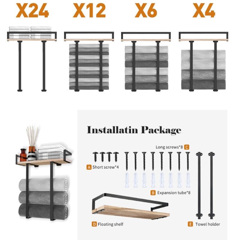 Doppelte Etagen Badezimmer Wandregal mit Schutzgeländern Kohlenstoffstahlrahmen Minimalistische Stile Heimorganisation
