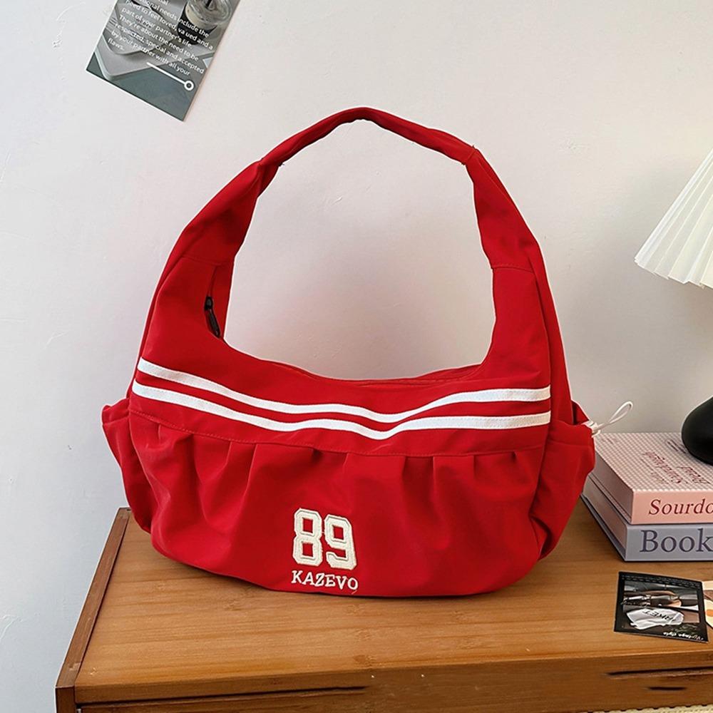 Oxford Cloth Stripe Underarm Bag Retro Sports Handbag Versatile Half Moon Bags  Women