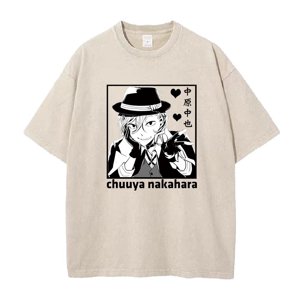 Bungo Stray Dogs Manga T Shirt Nakahara Chuya Men Women Tshirt Vintage Washed Summer Short Sleeve Tshirt Clothing Cotton Tees