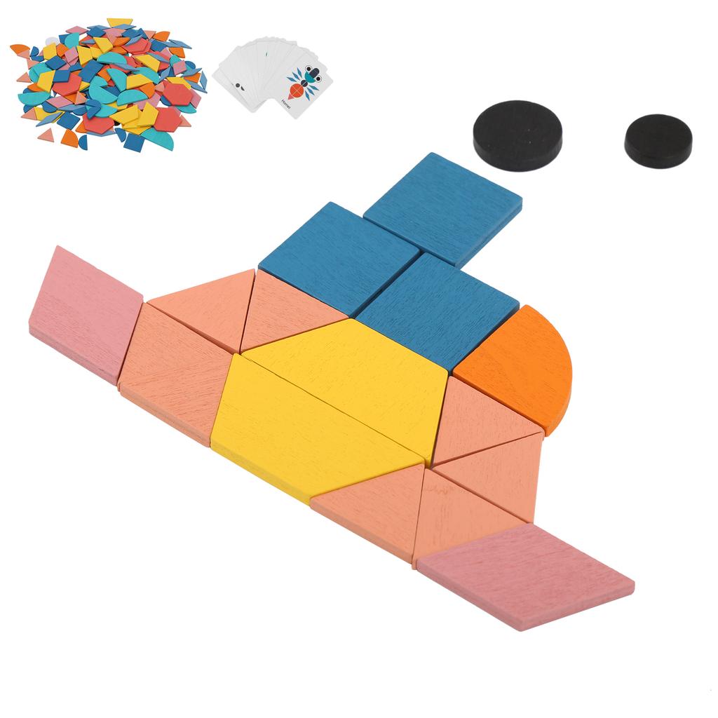 Wooden Pattern Blocks Set Geometric Shape Puzzle Educational Jigsaw Puzzle ToyJigsaw Puzzle Toy
