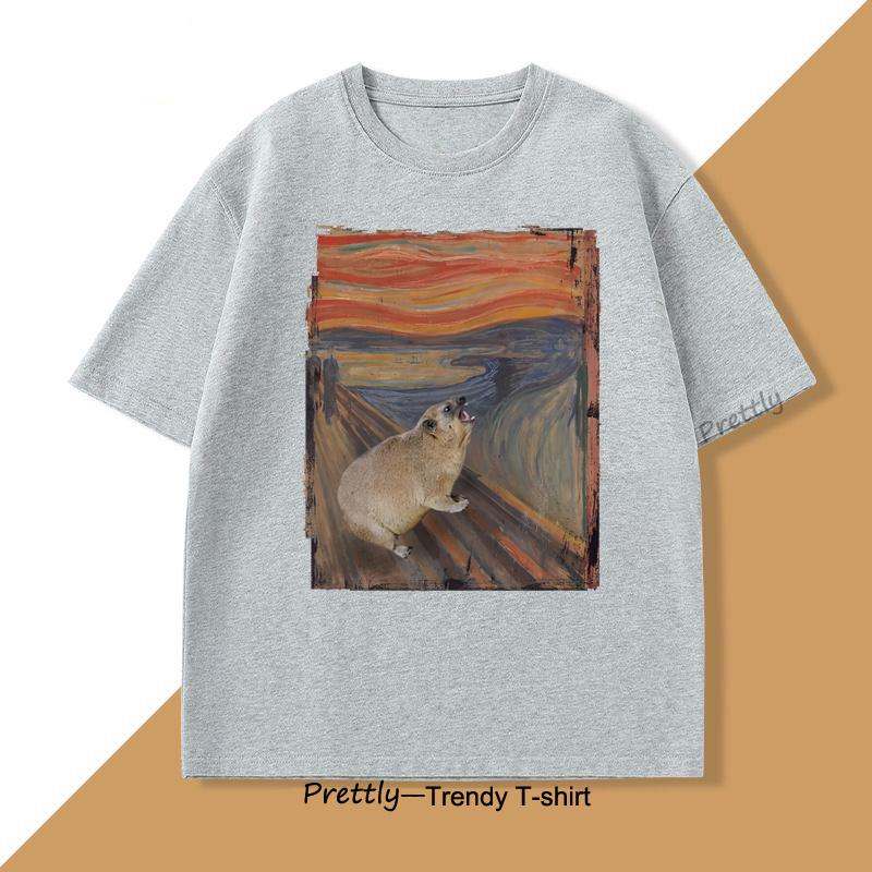 Hyrax Scream Parody Meme TShirt for Men Women Vintage Cotton Short Sleeve Round Neck Tshirts Loose Casual Mnes Clothing