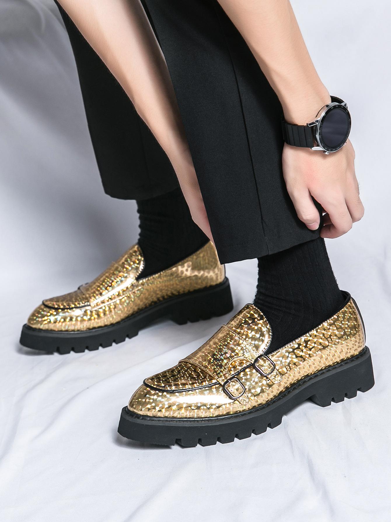 

Новые кожаные туфли большого размера с двойной пряжкой, мужские лакированные туфли из глянцевой кожи с толстым каблуком и толстой подошвой, повседневные кожаные туфли для парикмахеров 46