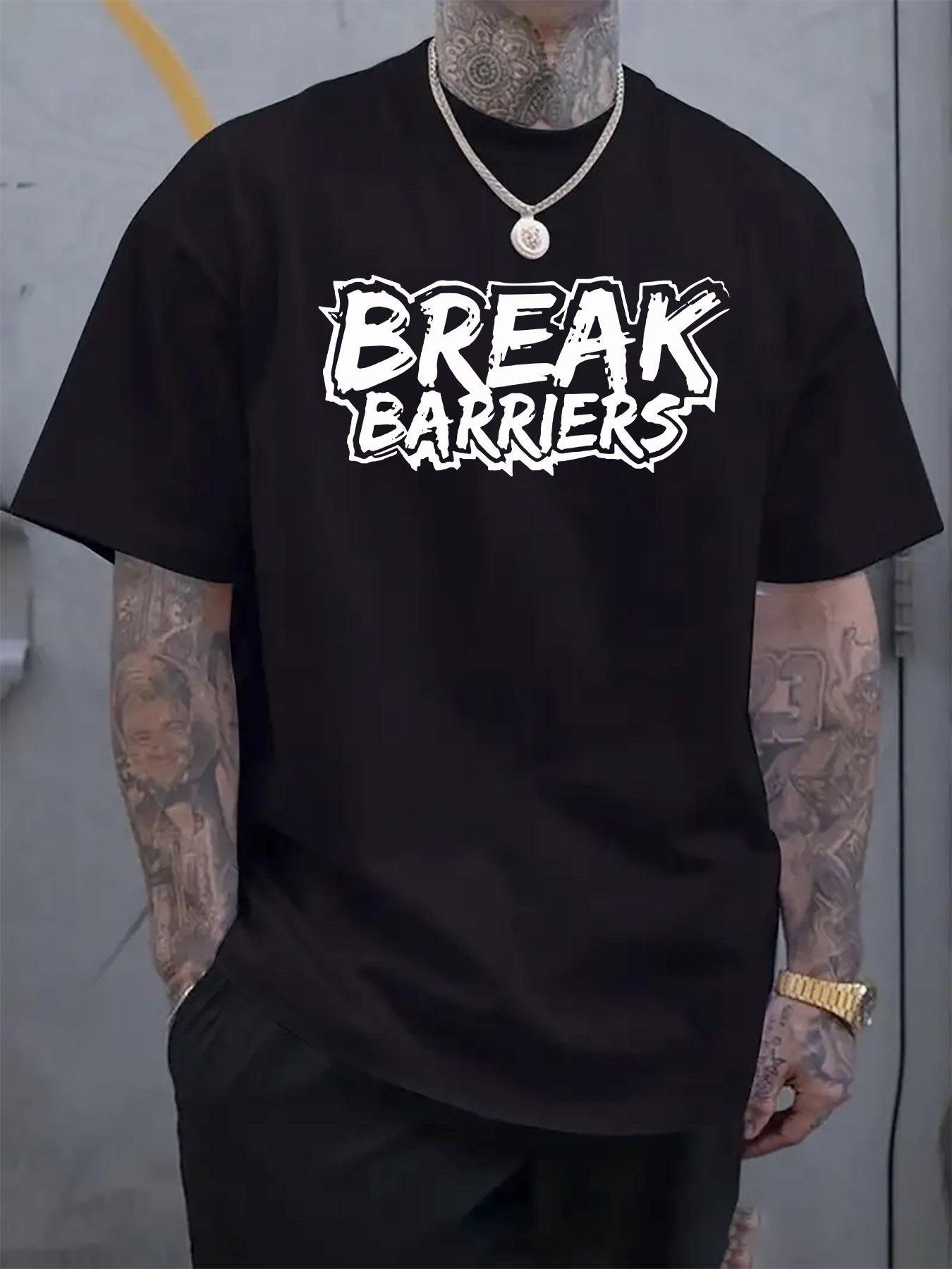 Light Gray Break Barriers Graphic Tshirt - Casual Crew Neck XXL