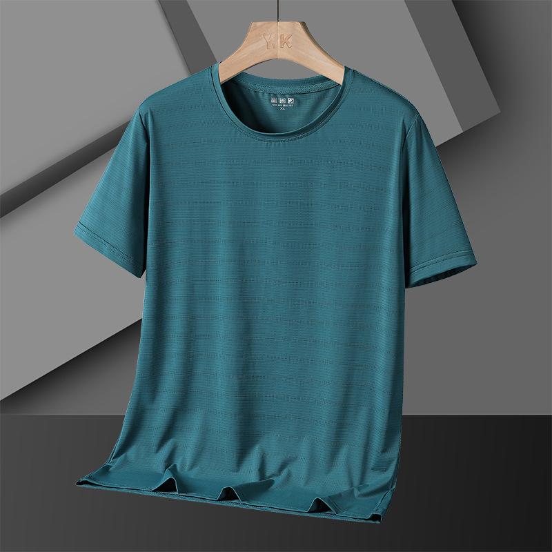 

Ледяной шелк, быстросохнущая спортивная футболка с круглым вырезом, трикотажные изделия для спортзала, рубашка для фитнеса, футболка для бега, мужская дышащая спортивная одежда, сплошной цвет 3XL зелёный