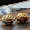 Copper Alloy Antique Incense Burner Aromatherapy Incense Burner Sandalwood Embossed Enamel Painted Temple Plate Incense Burner