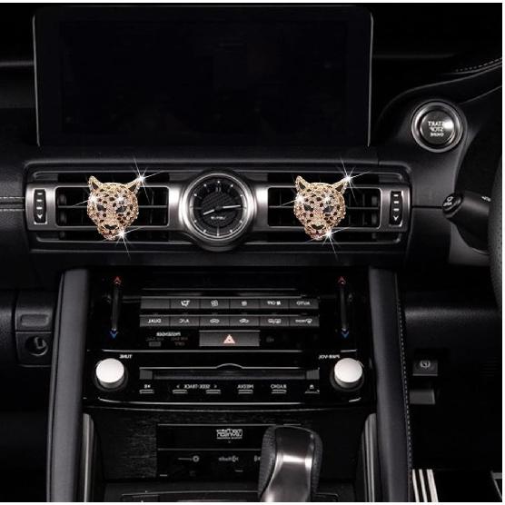 2PCs Golden Bling Leopard Air Freshener Vent Clip Rhinestone Car Decoration Interiors Accessory