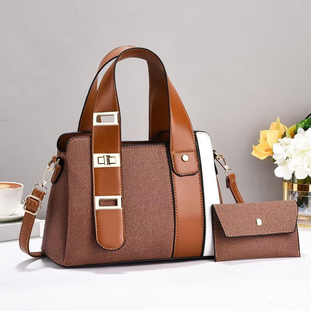 Fashion Color Blocking And Splicing Design Women Casual Handbag With Wallet