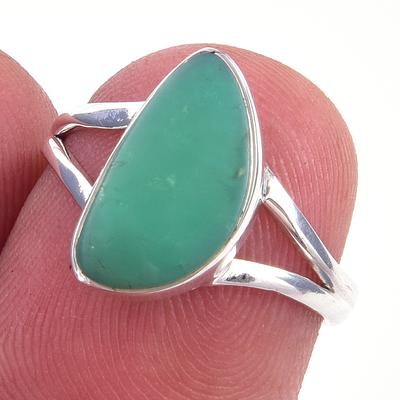 Natürlicher Chrysopras Edelstein Handgefertigt 925 Massiv Sterlingsilber Ring Größe 6 v0V99