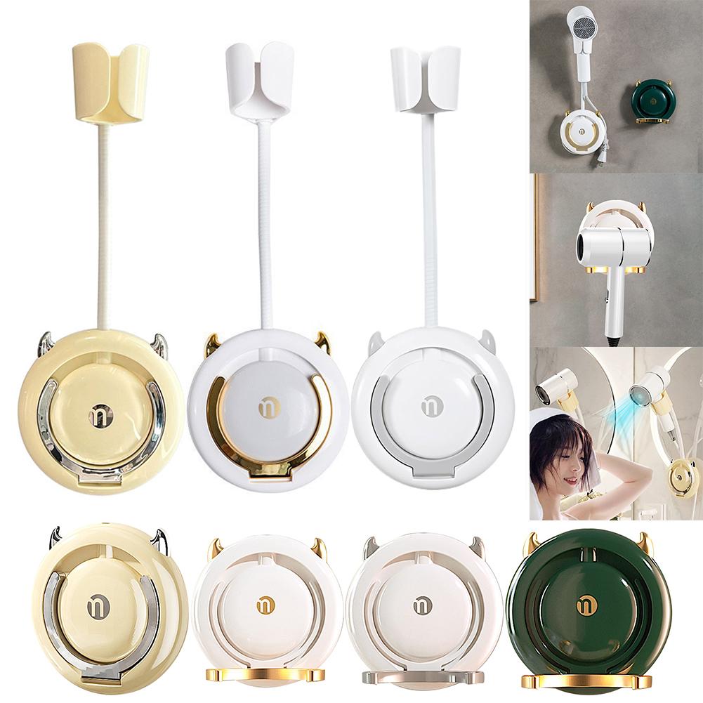 Adjustable Hands Free Blow Dryer Holder 360 Degree Rotation Wall-Mounted Hair Dryer Storage Rack Hair Dryer Stand for Bathroom