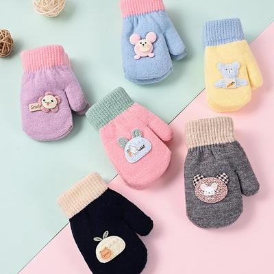 Baby Winterhandschuhe Niedliche Cartoon Dicke Plüsch Gestrickte Fäustlinge Outdoor Kältefest Kinder Jungen Mädchen Vollfingerhandschuhe mit Bändern