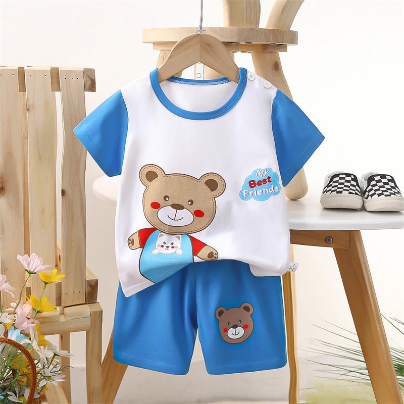 2026 Summer Kids O-Neck Short Sleeve Top Suits Baby Spring Cartoon Short Pant Two-pieces Set Suit for Girl Boy