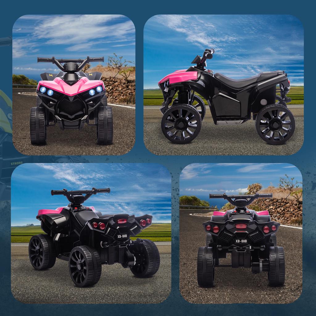 Quad Elettrico per Bambini 6V Quad per Bambini con Funzione Avanti, Indietro, Musica, Luci Anteriori a LED Rosa