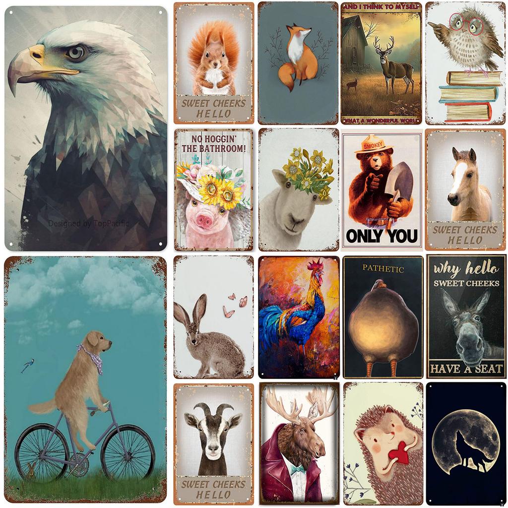 Animals Metal Tin Signs Sweet Cheeks Hello Posters Plate Wall Decor for Home Garden Bars Man Cave Cafe Clubs Retro Poster Plaque