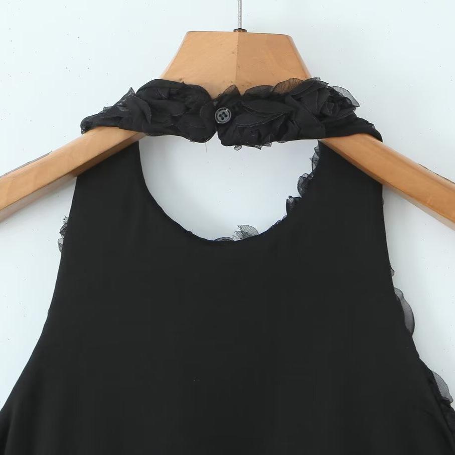 Spring 2025 Women's European & American Style 3D Floral Slim Backless Halter Top