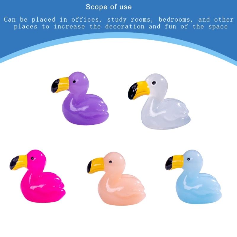 Pack of 10 Small Flamingo Duck Figurines Colorful Resins Miniature Figures Toy for Garden Landscape and Fishtank Decors