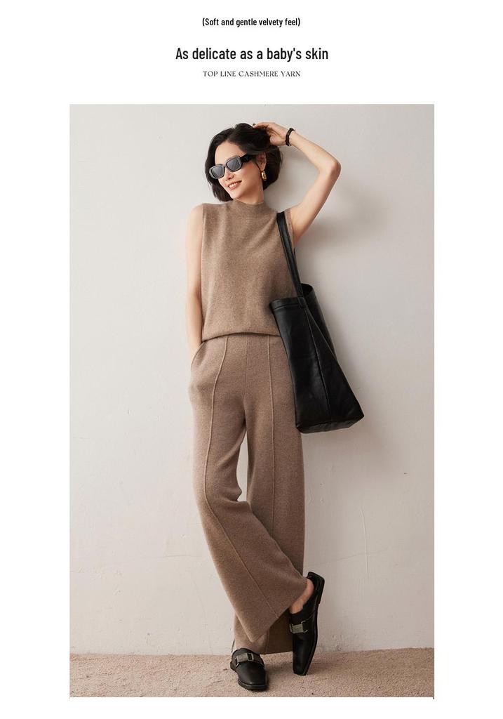 Women's Sleeveless Cashmere Wool Vest - Autumn/Winter High Neck Knit Sweater Base Layer