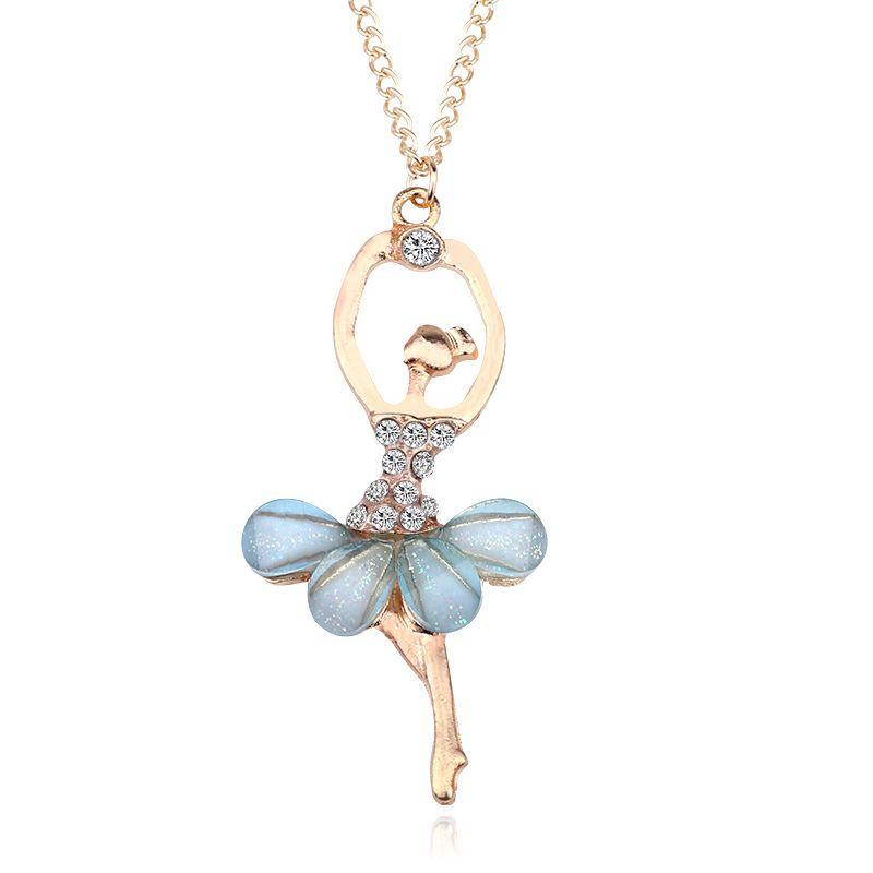 Stunning Fashion Crystal Gold Plated Ballet Dance Girl Angel Dancer Necklace
