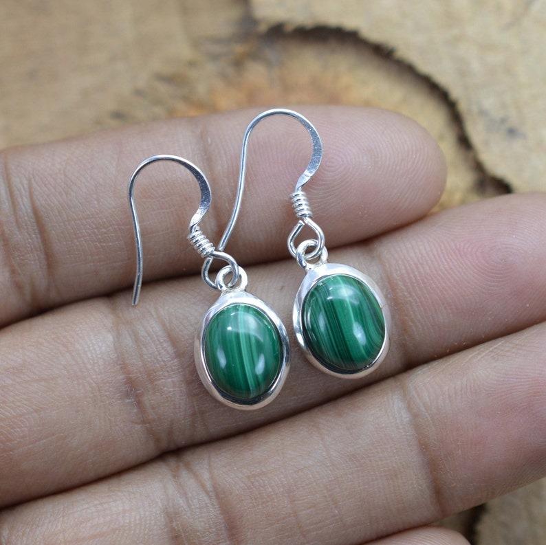 Solid 925 Sterling Silver Malachite Gemstone Earring Handmade Jewelry Boho Earrings Gift For Her