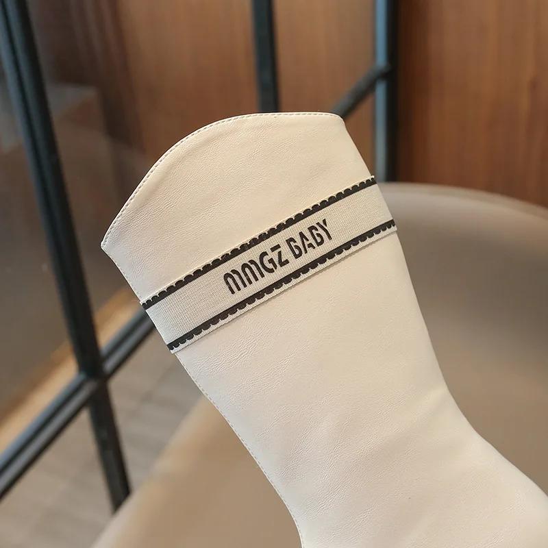 2024 Barn Høye Støvler for Jente Vinter Nye Moteable Myke Komfortable Sklisikre UK Koreansk Allsidige Hold Varmen Plysj Sko