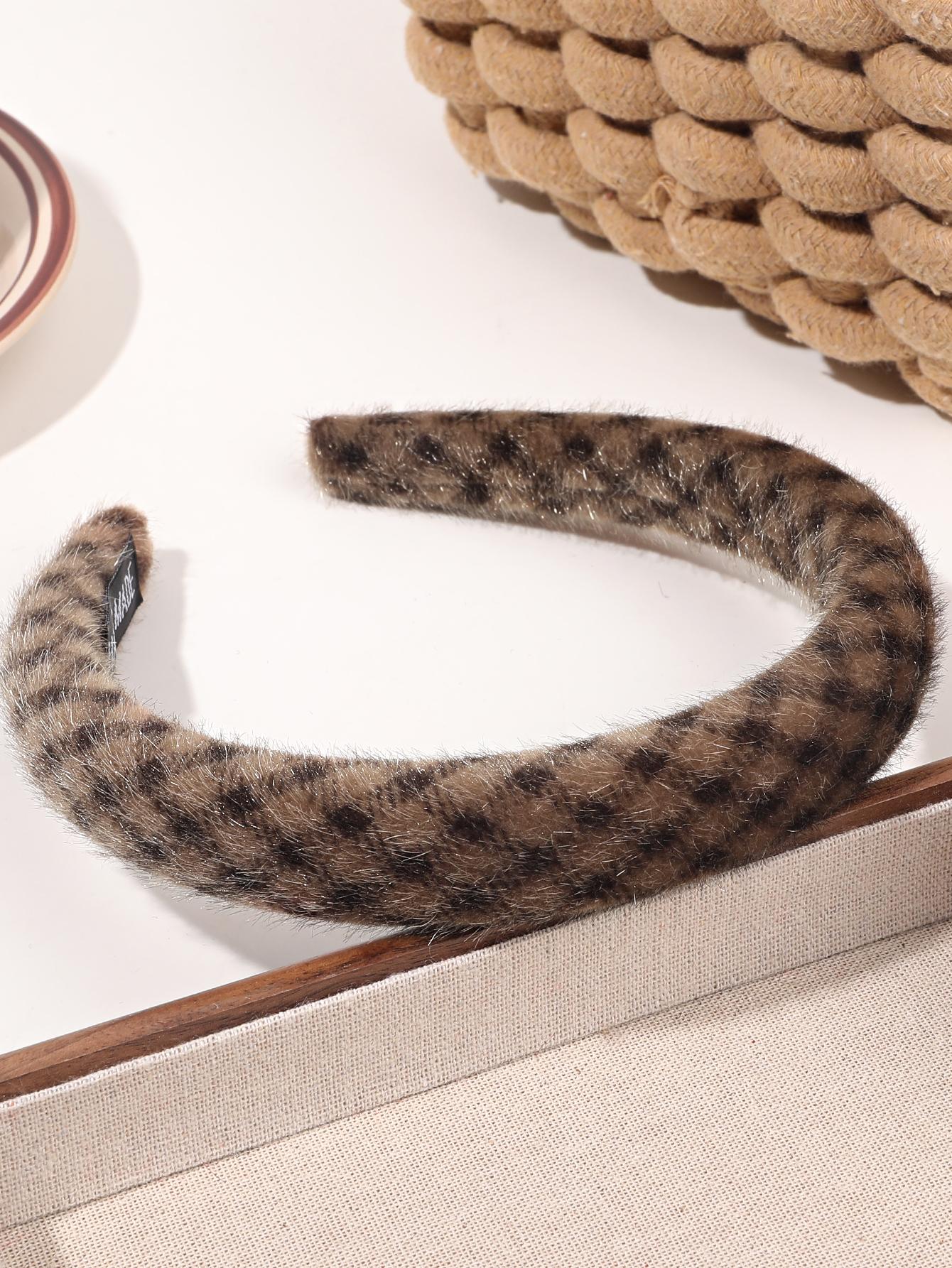 

1 шт. Повязка на голову с леопардовым принтом для женщин, девочек, пушистая клетчатая повязка на голову, повязка для волос с принтом гепарда, винтажные аксессуары для волос