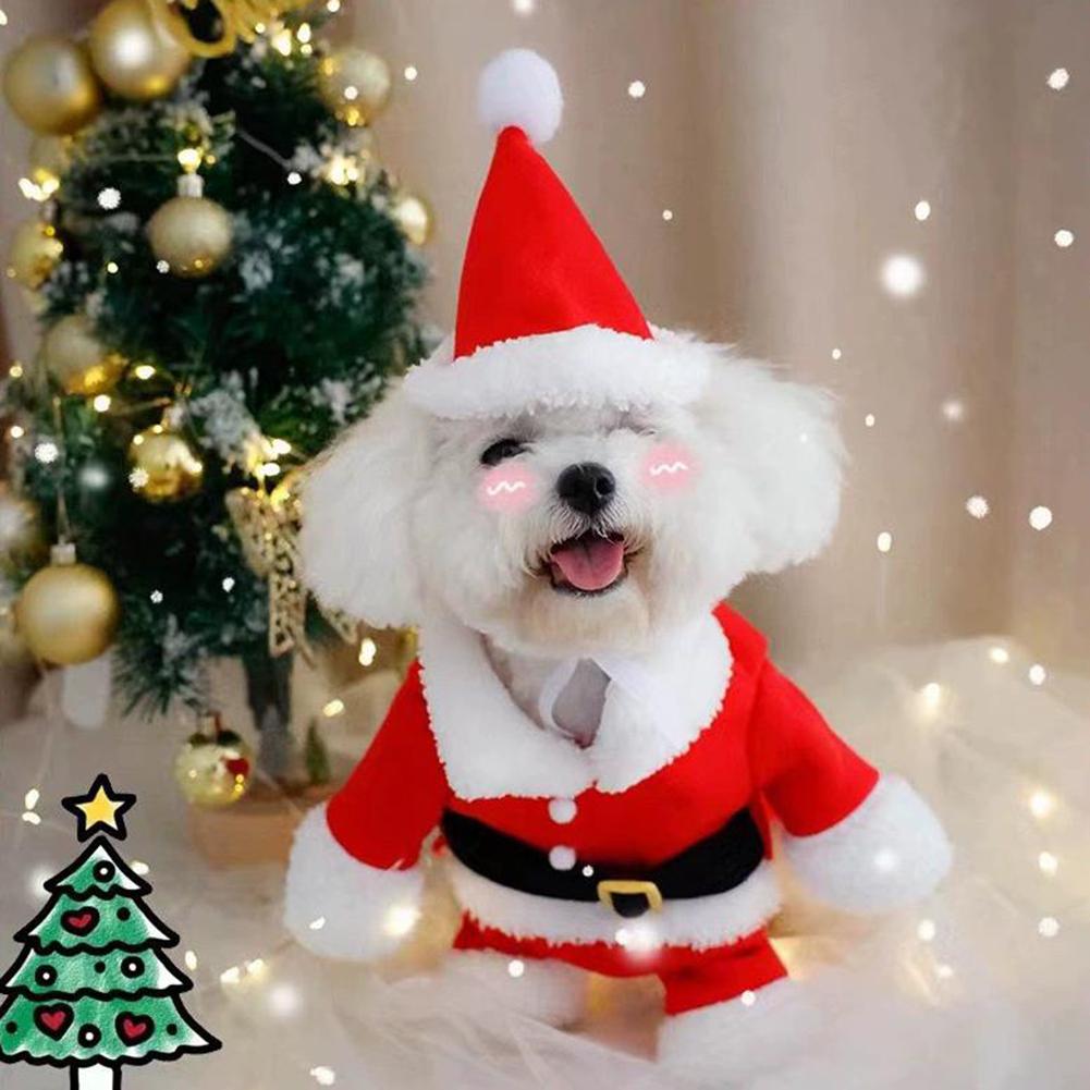 Pet Xmas Santa Suit With Cap Funny Pet Cosplay Clothes Cozy Family Gatherings XS